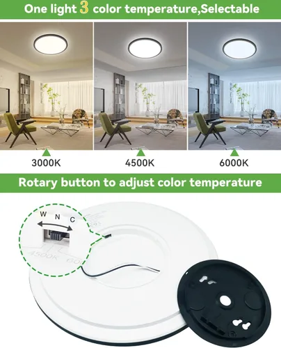 Miniatura 3 de Zemty Paquete de 8 lámparas de techo LED de montaje empotrado de 12 pulgadas, lámpara de techo súper delgada de 28 W 3200 lm, lámpara de techo Negro