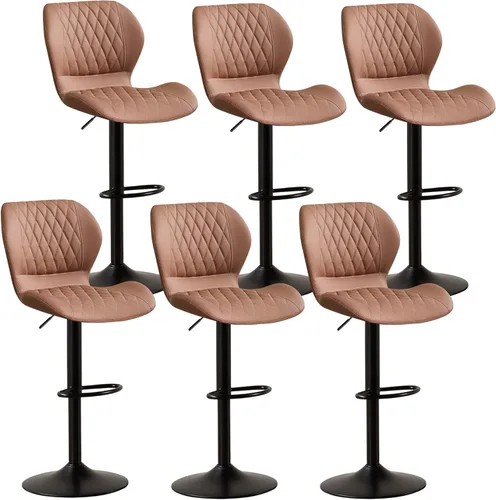 Miniatura 14 de Taburetes de bar modernos, taburetes de bar giratorios con respaldo alto, taburetes de bar de tela ajustables para sillas de isla de cocina