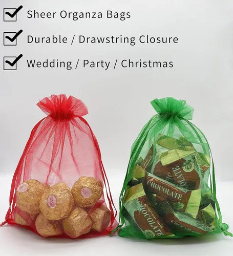 Miniatura 5 de 100 bolsas de regalo verdes de organza de 6 x 9 pulgadas, pequeña bolsa de malla con cordón para joyería, bolsa de regalo para el día de San