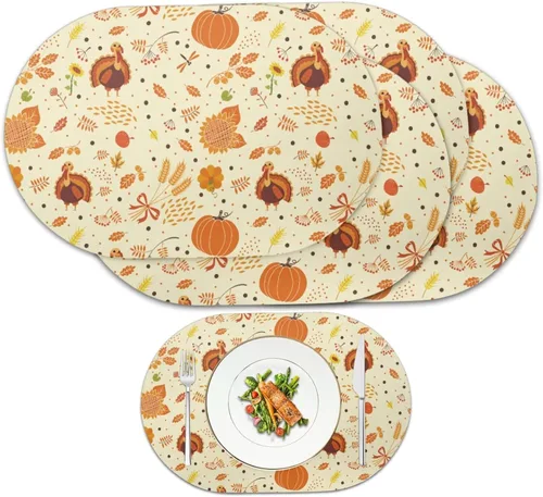 Miniatura 11 de Pumpkin Placemats Set of 4 Ghost Non Slip Washable Heat Resistant Place Mats 12x18 Inch Round Tablemats for Dining Kitchen Party Daily Table Decor