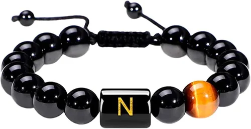Miniatura 69 de SUMMER LOVE Regalos para el Día del Padre, pulsera con inicial de piedra de ónix negro de 0.394 pulgadas para hombres, pulsera de cuerda trenzada