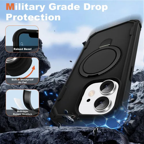 Miniatura 3 de Funda compatible con iPhone 12 y 12 Pro de 6.1 pulgadas con soporte de anillo magnético [protección militar contra caídas] [compatible con MagSafe]