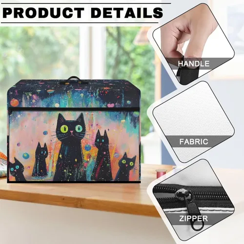 Miniatura 6 de Mumeson Cubierta antipolvo para máquina de coser de gatos negros con flores, para la mayoría de máquinas de coser estándar, plegable, duradera