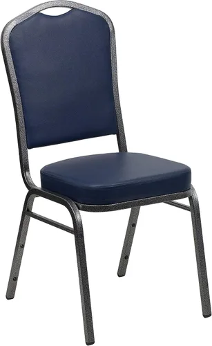 Miniatura 27 de Flash Furniture HERCULES Series - Silla apilable para banquetes con respaldo de corona en tela negra con estampado, marco de vena plateada Tela