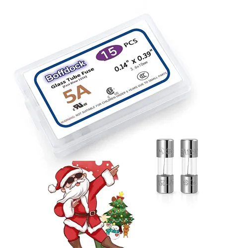 0.14 x 0.39 F5AL125V Xmax Mini Fusible-Boffdock Listado UL 5A 110V 125V 15 PCS Fusible para Luces de Navidad Fusibles de Vidrio de Soplado Rápido