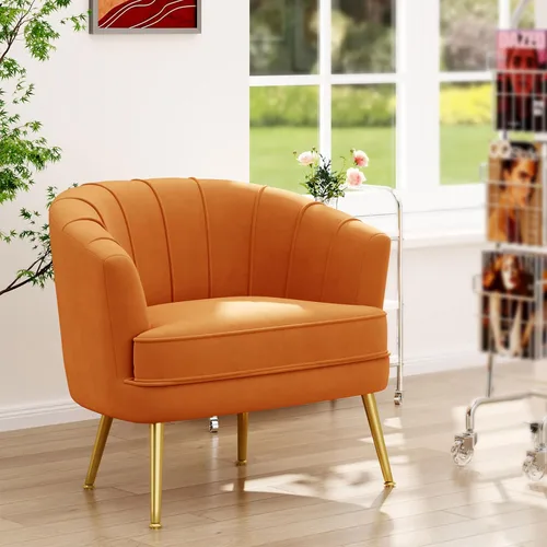 Miniatura 12 de Silla de acento de terciopelo Andeworld, silla de sofá individual moderna tapizada, sillón de club de barril cómodo para sala de estar con patas
