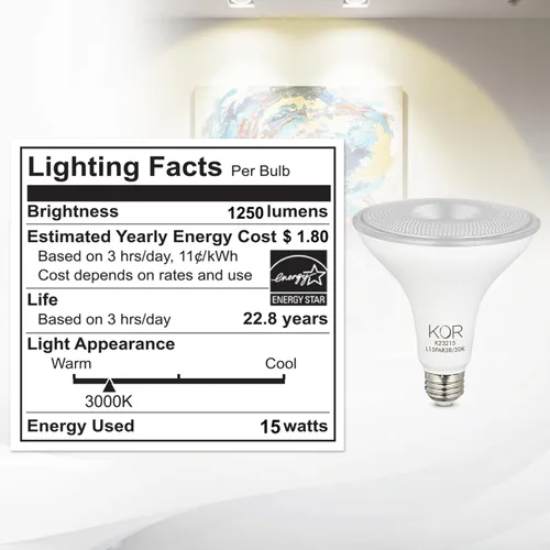 Miniatura 8 de KOR Bombillas de Luz de Inundación LED PAR38, Paquete de 2, Regulables Equivalente a 100W, 3000K Blanco Cálido, Interior y Exterior Bombilla de Foco