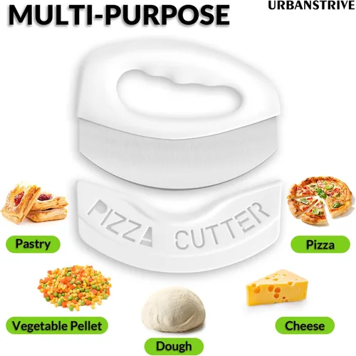 Miniatura 4 de Urbanstrive Cortador de pizza de acero inoxidable resistente con tapa, cuchillo de pizza de hoja súper afilada, cortador de pizza balancín, Blanco