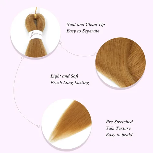 Miniatura 4 de Cabello trenzado preestirado de 18 pulgadas, 3 paquetes de cabello rubio miel preestirado, extensiones de cabello sintético profesional, sin