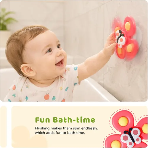 Miniatura 3 de LiKee Juguetes sensoriales giratorios de baño con ventosa fuerte para bebés, calcetines de Navidad, mesa de viaje en avión y juguetes de ventana