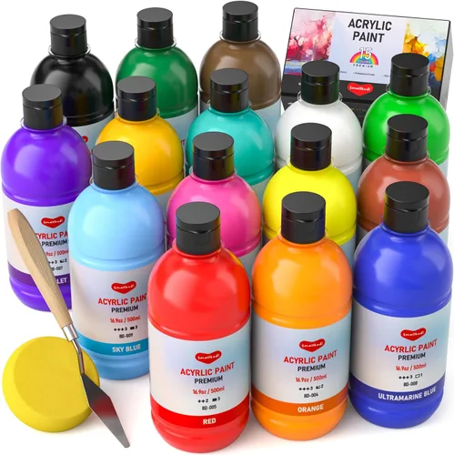 Miniatura 10 de Smallbudi Juego de pintura acrílica a granel de 25 colores, 16.9 onzas (16.9 fl oz), kit de pintura acrílica no tóxica grande para pintar fiestas