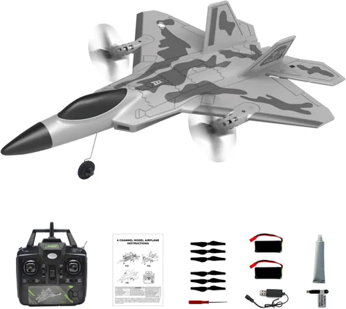 Avión RC de 4 Canales con Control Remoto - Avión RC F-22 para Adultos Principiantes con Sistema de Estabilización Xpilot y Acrobático, Dos Baterías