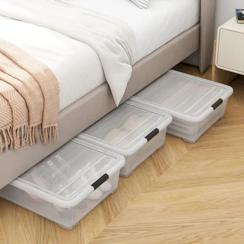 Miniatura 2 de Contenedor de almacenamiento de plástico de 50 cuartos de galón, paquete de 4 cajas de almacenamiento grandes con cierre transparente con ruedas