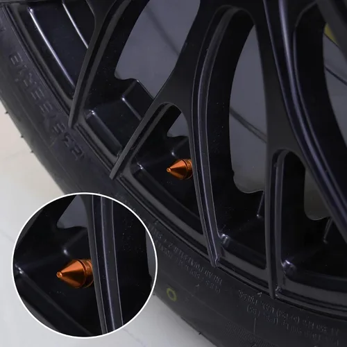 Miniatura 5 de SINGARO Tapones para válvulas de neumáticos de automóvil, 4 piezas de accesorios universales de aleación de aluminio, cubiertas de neumáticos Naranja