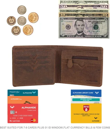 Miniatura 6 de Carteras para hombre, cuero genuino para hombre, billetera con bloqueo RFID, cartera de bolsillo frontal, billetera delgada billetera, monedero
