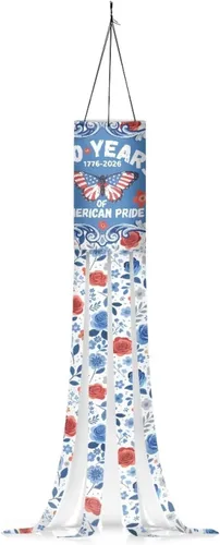 Miniatura 2 de Binienty 4th of July Winsock Patriotic Outdoor Decor Wind Socks Hanging Flag Welcome Home Decoration Party Yard Hanging Windsock, 2 Pcs Set Decor