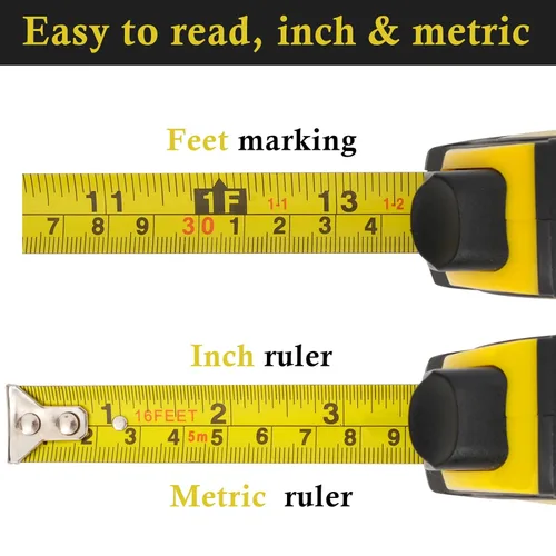 Miniatura 4 de Cinta métrica de bloqueo automático, cinta métrica retráctil de doble cara de 16 pies (16.4 ft), escala métrica / pulgadas, precisión MID, para 5 m.