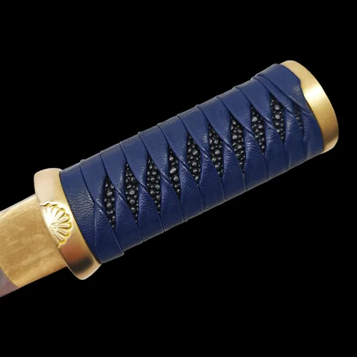 Miniatura 4 de Cuchillo de acero al manganeso 1065 hecho a mano con accesorios de cobre Azul