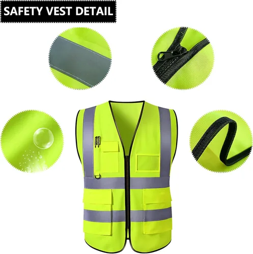 Miniatura 4 de Chaleco de seguridad personalizado de alta visibilidad, reflectante, con logotipo, bolsillo para fotos, cremallera, personalizable, clase 2