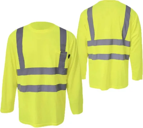Xtreme Hi Vis Clase 3 Camiseta reflectante de seguridad naranja lima manga larga alta visibilidad, construcción fluorescente camisa Amarillo