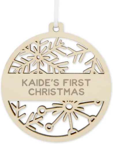 Miniatura 6 de Weddingstar Adorno personalizable para árbol de Navidad con copo de nieve de madera grabado, apellido