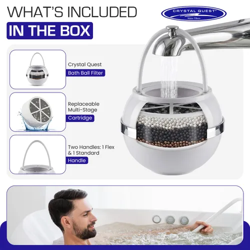 Miniatura 2 de Crystal Quest Paquete de filtro de bola de baño y cartucho de repuesto - Sistema de filtro de agua - Reduce contaminantes para una piel más suave