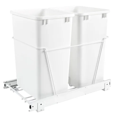 Rev-A-Shelf Bote de basura doble extraíble de 35 cuartos de galón para gabinetes de cocina base, sistema de cubo de basura con toboganes de