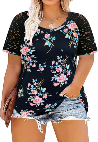CARCOS Blusas de manga corta, estampado de leopardo, animal, bloque de color, tallas extragrandes, XL a 5XL
