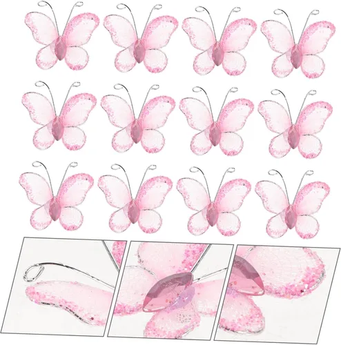 Miniatura 6 de NUOBESTY 50 alas de nailon de organza con purpurina de malla con purpurina para decoración de mariposas, gema decorativa con purpurina para mesa