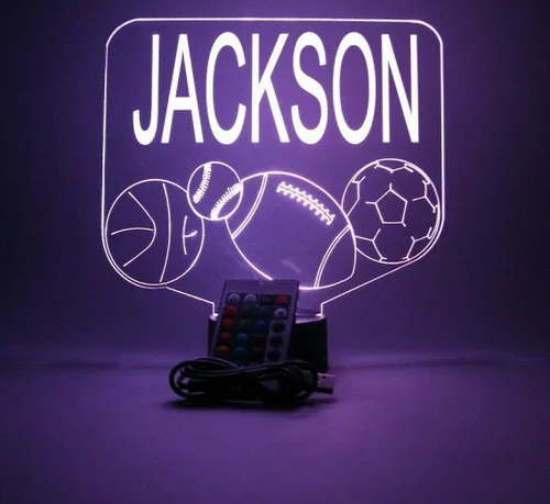 Miniatura 5 de Sports Array - Balón de fútbol, béisbol, fútbol, baloncesto con nombre personalizado, lámpara de luz nocturna con nombre personalizado, lámpara