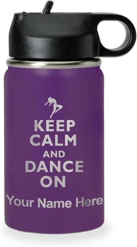 Miniatura 44 de LaserGram Botella de agua personalizada, mantén la calma y baila, acero inoxidable de doble pared aislada al vacío con popote superior, regalo Rosa