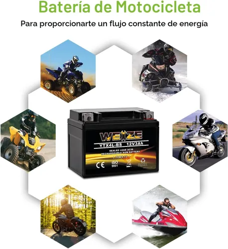 Miniatura 7 de Weize YTX4L-BS - Batería de motocicleta sellada recargable de alto rendimiento compatible con Polaris Scrambler, Sportsman 90, Honda Scooters NQ50