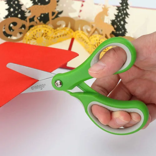 Miniatura 6 de LIVINGO Tijeras para niños zurdos y diestros de 5 pulgadas, tijeras de hoja de acero inoxidable afiladas de seguridad para niños, escuela, maestros