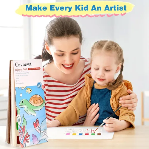 Miniatura 7 de Cavnewt Libro de Pintura de Acuarela de Bolsillo, 21 Páginas, Set de Libro para Colorear con Acuarela de Viaje para Niños de 3-8 Años, Regalos