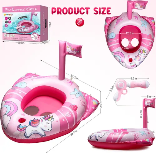 Miniatura 7 de HopeRock Flotadores de piscina de unicornio para niños pequeños y niños, con pistola de agua, juguetes de piscina para niñas de 3 a 8 años, juguetes