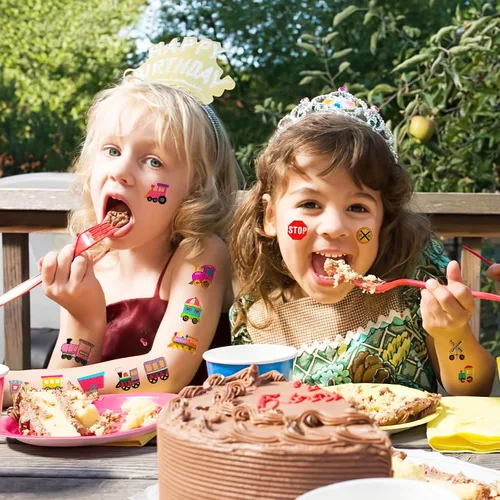 Miniatura 5 de Tatuajes temporales de tren para niños, 8 hojas, 96 unidades, lindas calcomanías de cruce de ferrocarril, recuerdos de fiesta de cumpleaños