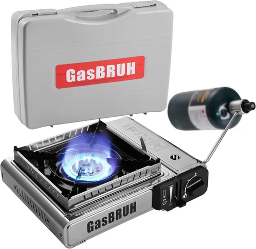 GasBRUH Estufa de propano o butano con bloqueador de viento, doble combustible de 10,000 BTU Estufa de propano de acero inoxidable para acampar