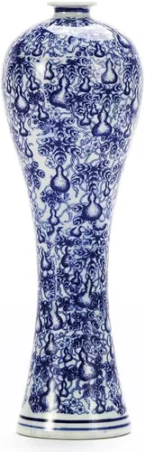 Jarrón de cerámica de porcelana azul y blanca de 13 pulgadas, hecho a mano, decorativo para sala de estar, decoración del hogar, oficina, centro de