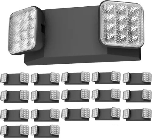 Miniatura 11 de Paquete de 2 letreros de salida LED negros con luces de emergencia y batería de respaldo, ajustable, cableado, 2 cabezales LED, certificado UL