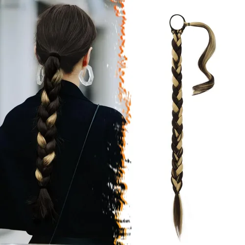 Miniatura 68 de Barsdar Extensión de 26 Pulgadas de Cola de Caballo Trenzada Larga con Banda Elástica - Extensiones de Cabello en Cola de Caballo Recta y Elegante