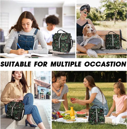 Miniatura 6 de VLM Lonchera para mujer, bolsa de almuerzo aislada para mujer con correa de hombro ajustable, bonita bolsa de almuerzo para el trabajo, picnic, Fresa