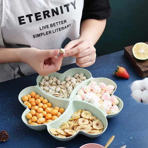 Miniatura 4 de Bandeja dividida para servir, plato seccionado de aperitivo, plato para servir postres, platos de plástico reutilizables, bandeja redonda para Beige