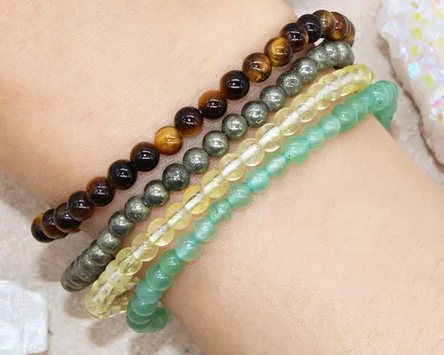 Miniatura 3 de Juego de pulseras apilables de piedras preciosas de cristal curativo con cuentas de 0.157 in que atraen dinero, abundancia, riqueza, antiansiedad