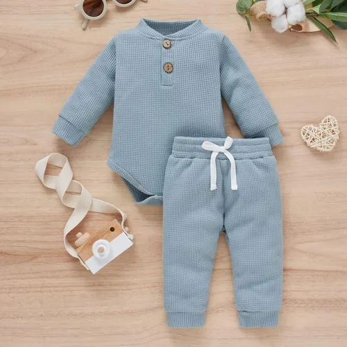 Miniatura 8 de Conjunto de 2 piezas acanalado de manga larga para bebé recién nacido, para otoño e invierno, conjunto de 2 piezas