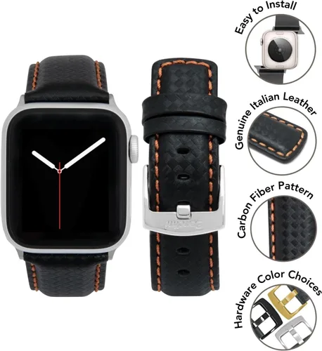 Miniatura 3 de Bandini Correa de cuero de fibra de carbono para hombre para Apple Watch de 1.732 in 1.772 in 1.654 in 1.614 in 1.575 in 1.496 in Ultra 1.929 in