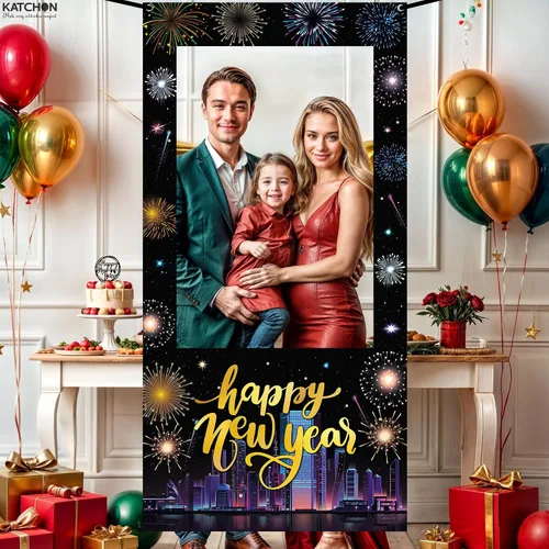 Miniatura 5 de KatchOn, Marco de cabina de fotos de Año Nuevo, grande, 74 x 36 pulgadas, marco de cabina de fotos de feliz año nuevo, suministros de fiesta de Año