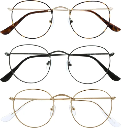 Miniatura 7 de OPULIZE SOL - Gafas de lectura con bloqueo de luz azul para mujeres y hombres, marco redondo de metal, bisagras de resorte, anteojos