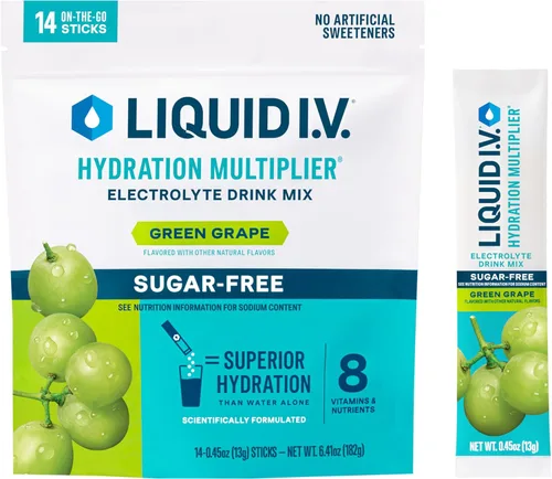 Liquid I.V.® Multiplicador de hidratación sin azúcar - Uva verde | Mezcla de bebida con polvo de electrolitos | 1 paquete (14 porciones)