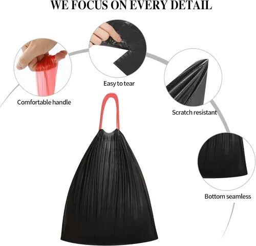 Miniatura 6 de 3 rollos de bolsas de basura pequeñas con cordón, bolsas de basura pequeñas de 4 galones con cordón para cocina, baño, dormitorio, hogar, oficina