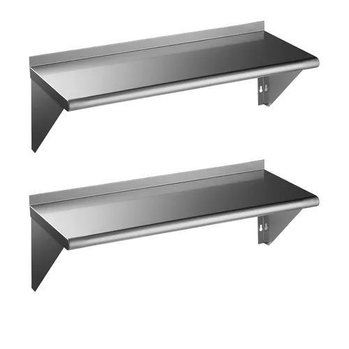 Miniatura 45 de ROCKPOINT Estante de acero inoxidable de 12 x 24 pulgadas, 250 libras, estantes comerciales de metal NSF para montaje en pared, estantería flotante